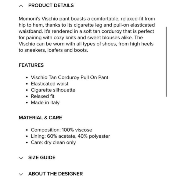 Momoni Halsbrook Vischio pull on corduroy pants, beige, Size 42 H51 - Picture 3 of 14